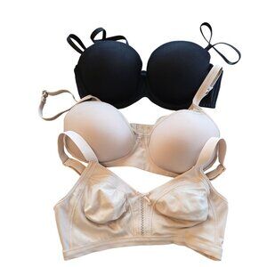 Bali Womens Bras Lot Of 3 Black Beige Ivory 36D Underwire Nylon Spandex
